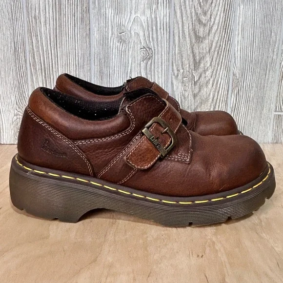 Dr. Martens Chunky Monk Strap Brown Leather Oxfords 3A78 Womens 10 Mens 9